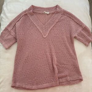 New In Blush Pink V-Neck Open Knit Sweater